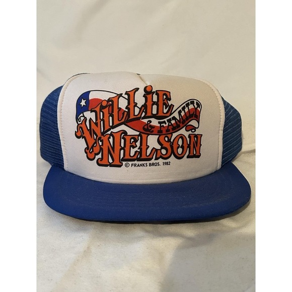 Snap-Back Other - Willie Nelson & Family Texas Flag Mesh Trucker SnapBack Hat Blue Frank Bros 1982